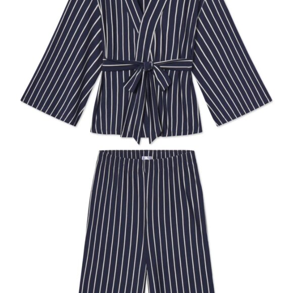 LAKE DreamModal Kimono Pajama Set in English Navy Vertical Stripe - NWT - Picture 7 of 11